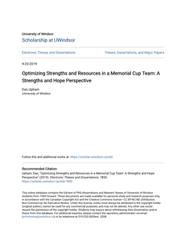 Optimizing Strengths and Resources in a Memorial Cup Team: a Strengths and Hope Perspective