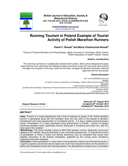 Running Tourism in Poland Example of Tourist Activity of Polish Marathon Runners