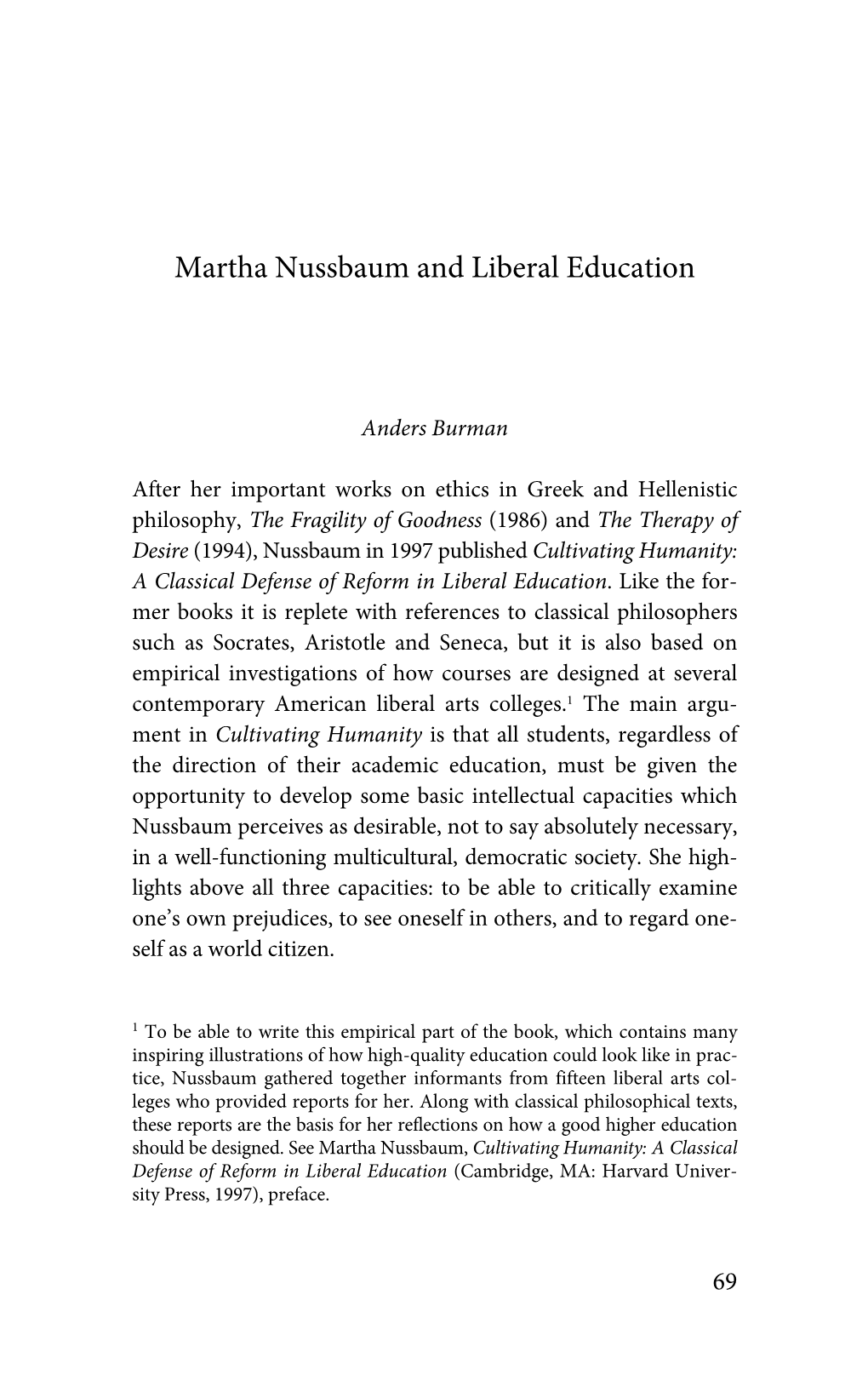 Martha Nussbaum and Liberal Education