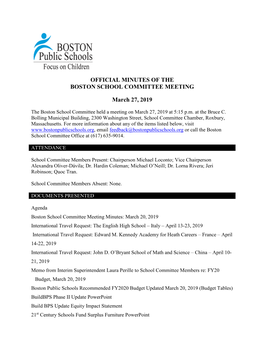 Official Minutes of the Boston School Committee Meeting