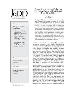 Perspectives of Support Workers on Supporting Persons with Intellectual Disability and Pica