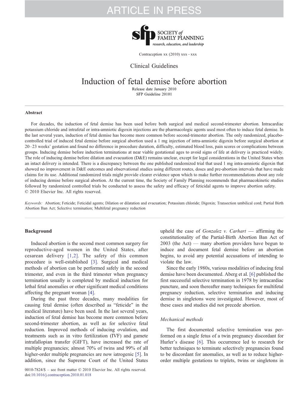 Induction of Fetal Demise Before Abortion Release Date January 2010 SFP Guideline 20101