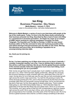 Ian King Business Presenter, Sky News
