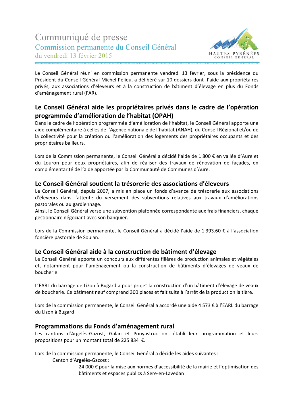 Commission Permanente Du 13 Février 2015 CG65