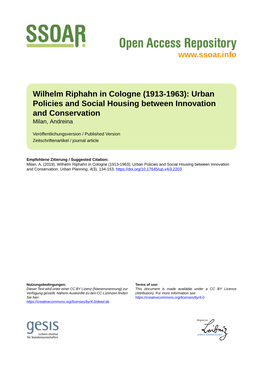 Wilhelm Riphahn in Cologne (1913–1963): Urban Policies and Social Housing Between Innovation and Conservation