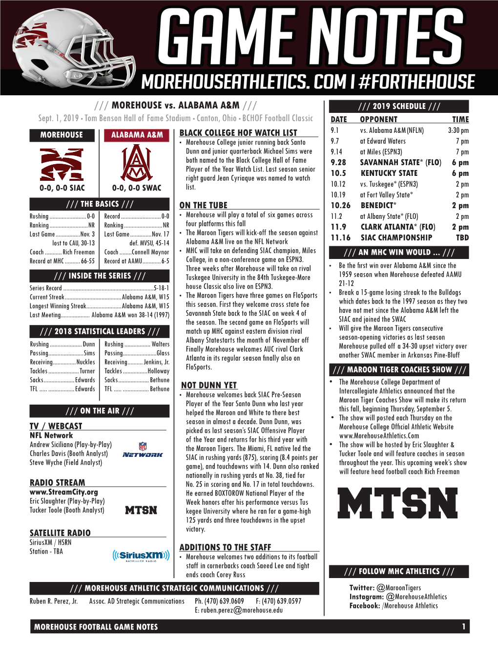 MOREHOUSE Vs. ALABAMA A&M /// Sept. 1, 2019 • Tom Benson Hall