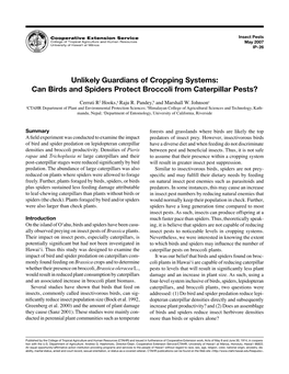 Unlikely Guardians of Cropping Systems: Can Birds and Spiders Protect Broccoli from Caterpillar Pests?