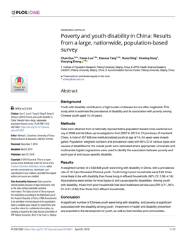 Poverty and Youth Disability in China: Results from a Large, Nationwide, Population-Based Survey