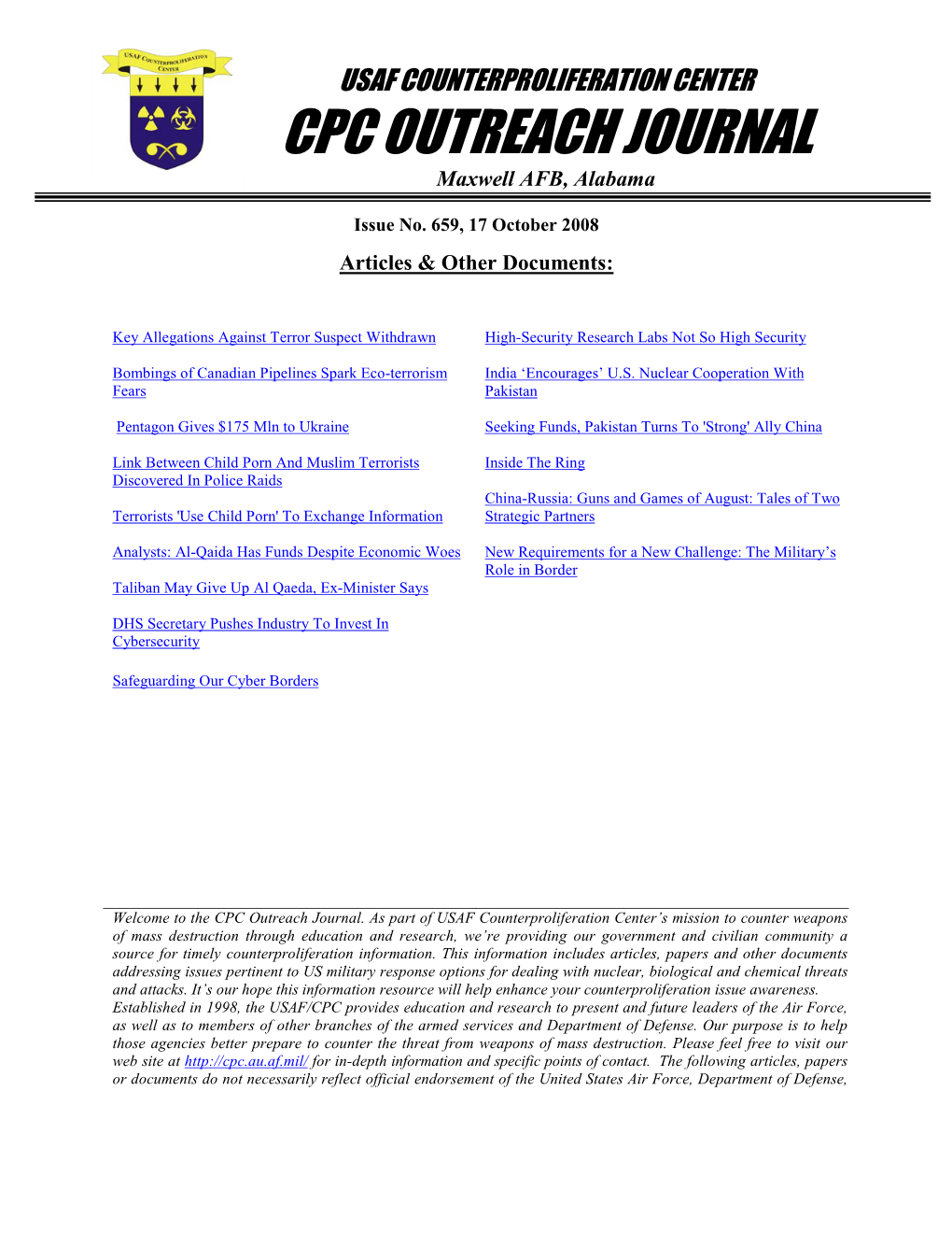 USAF Counterproliferation Center CPC Outreach Journal #659
