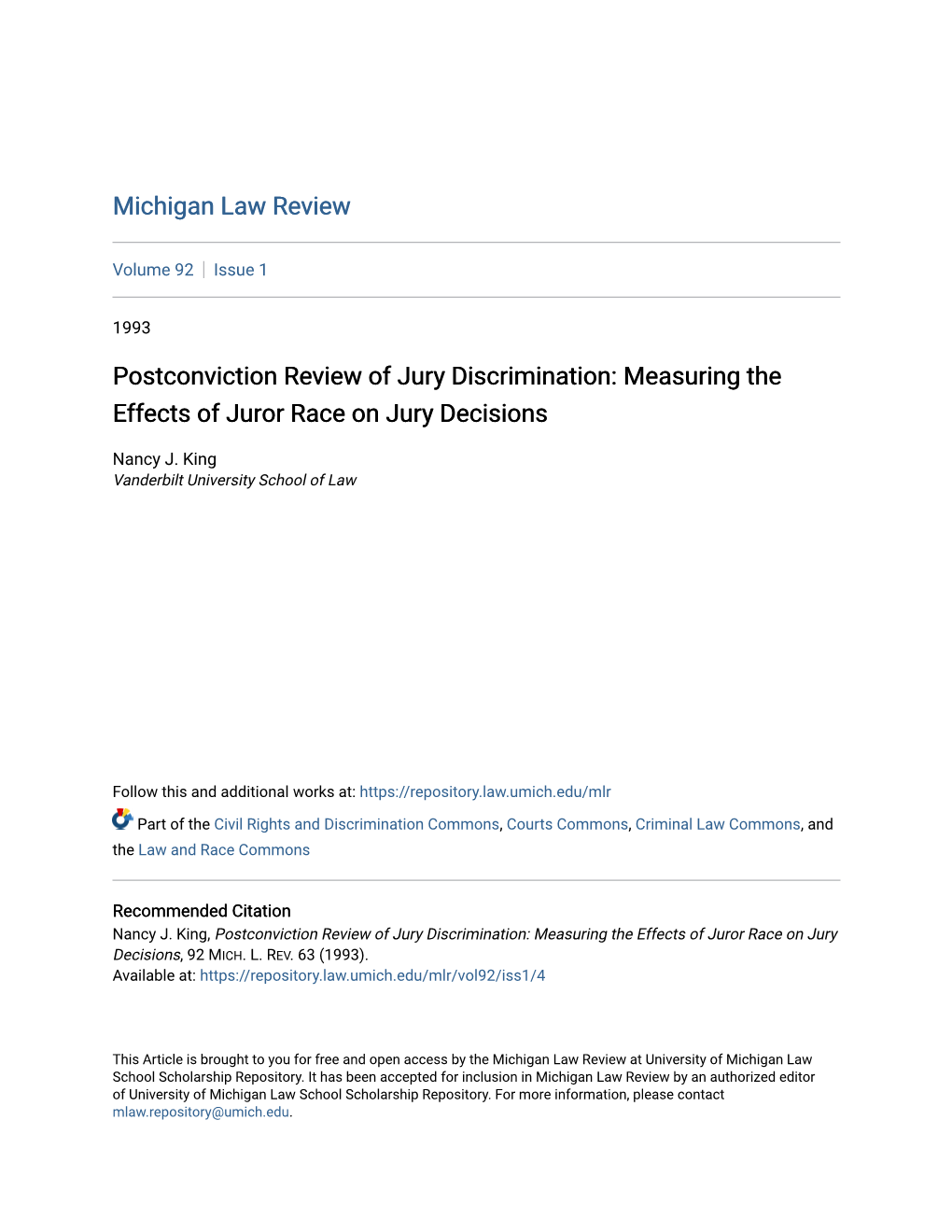 Postconviction Review of Jury Discrimination: Measuring the Effects of Juror Race on Jury Decisions