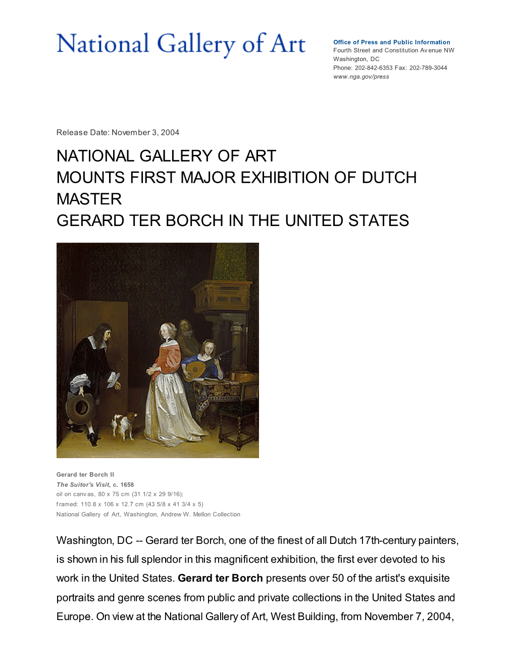 National Gallery of Art Mounts First Major Exhibition of Dutch Master Gerard Ter Borch in the United States