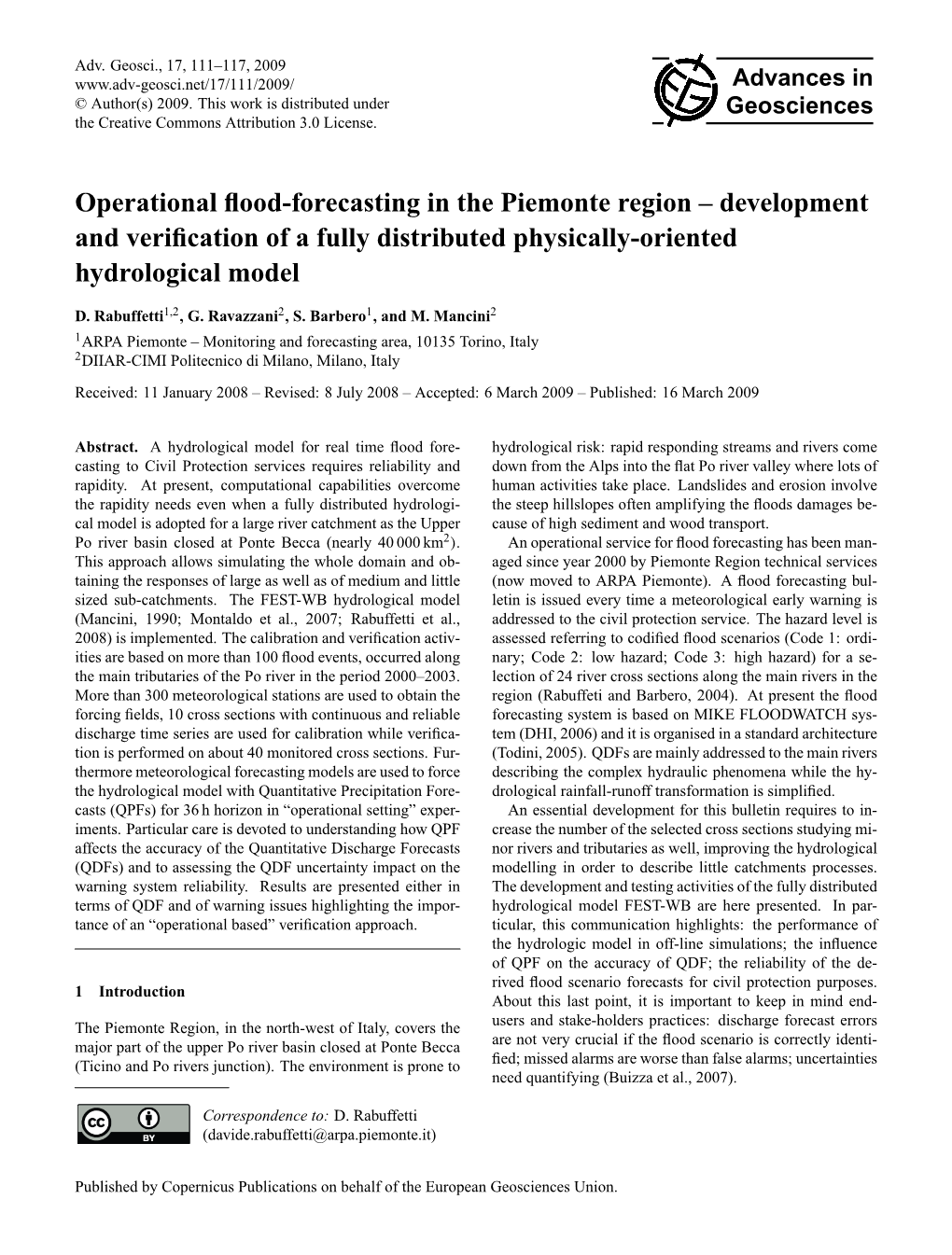 Operational Flood-Forecasting in the Piemonte Region