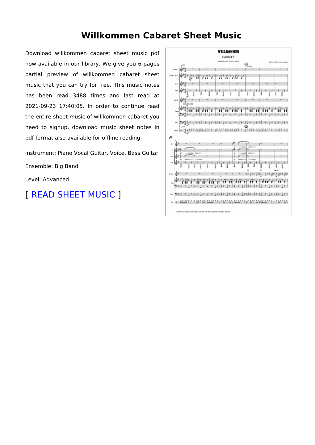 Willkommen Cabaret Sheet Music