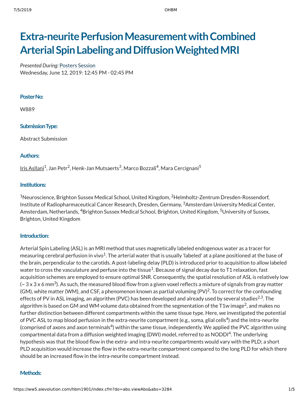 Extra-Neurite Perfusion Measurement with Combined Arterial Spin Labeling and Diffusion Weighted MRI