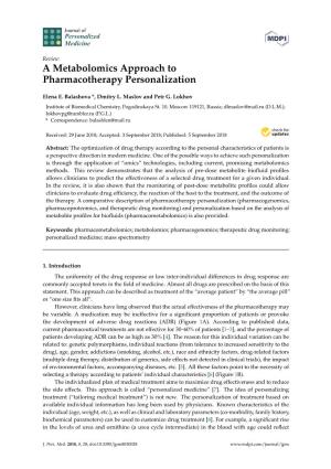 A Metabolomics Approach to Pharmacotherapy Personalization