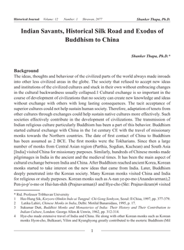 Indian Savants, Historical Silk Road and Exodus of Buddhism to China