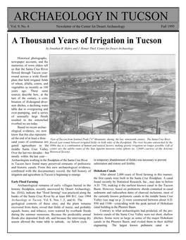 A Thousand Years of Irrigation in Tucson, Ancient Canals, Cienega