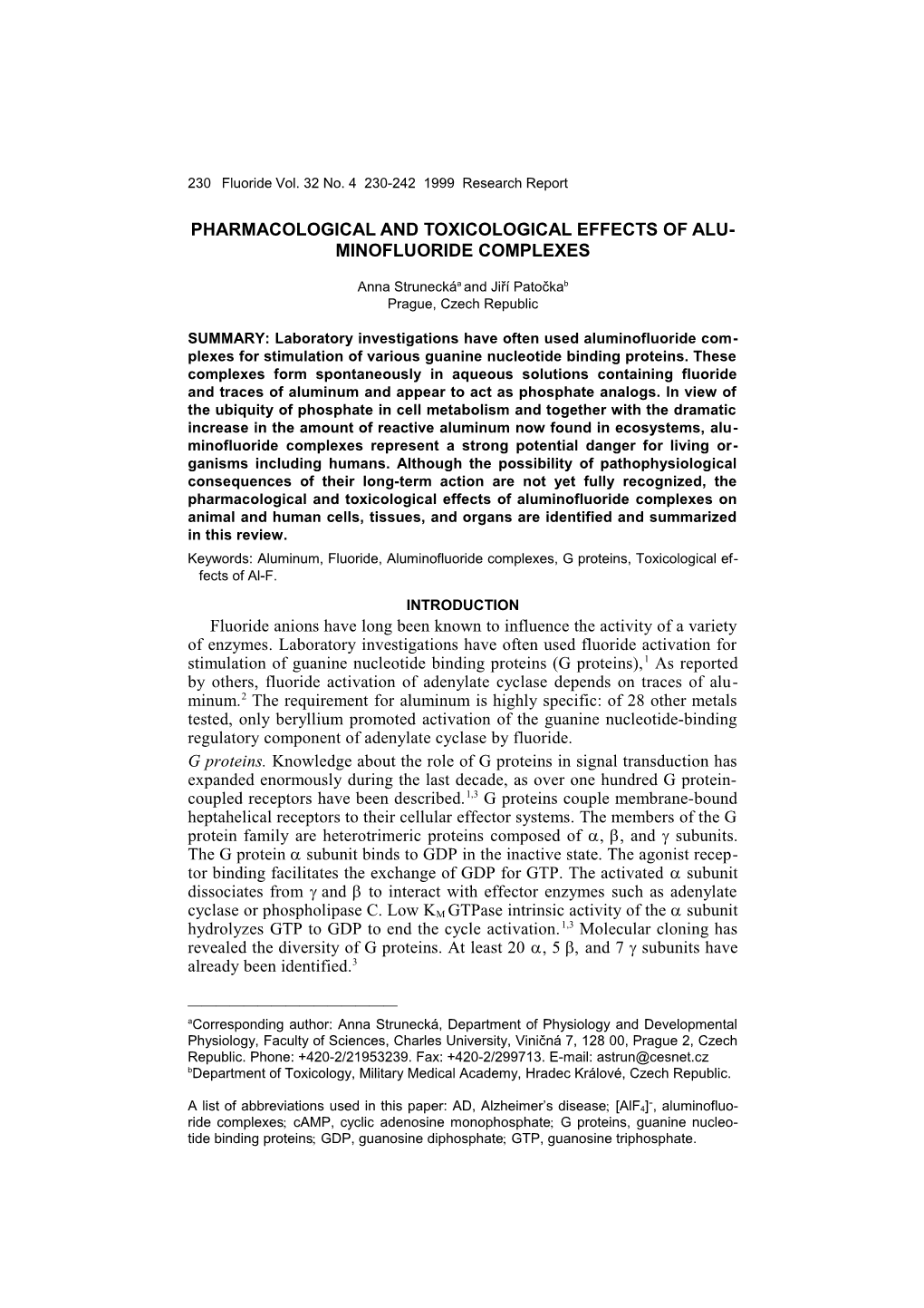 Pharmacological and Toxicological Effects of Aluminofluoride Complexes