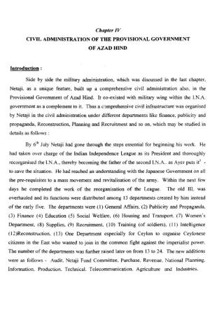 Chapter IV CIVIL ADMINISTRATION of the PROVISIONAL GOVERNMENT of AZAD HIND