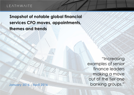Snapshot of Notable Global Financial Services CFO Moves, Appointments, Themes and Trends