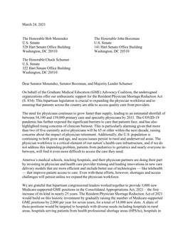 Letter to Support Resident Physician Shortage Reduction