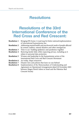 Resolutions of the 33Rd International Conference of the Red Cross and Red Crescent
