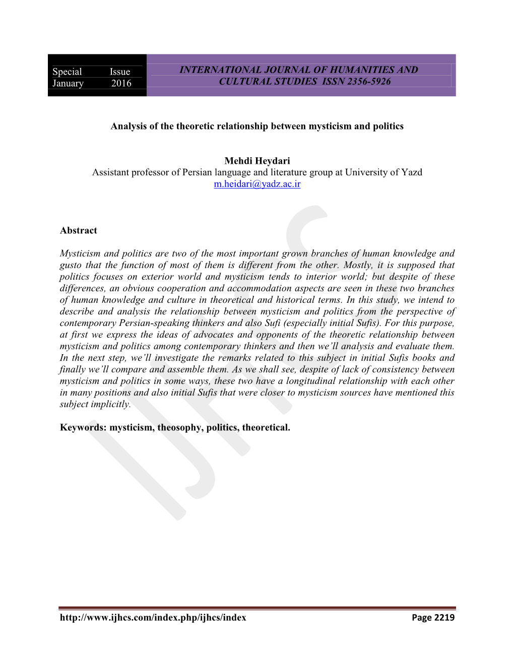 Special Issue January 2016 INTERNATIONAL JOURNAL OF