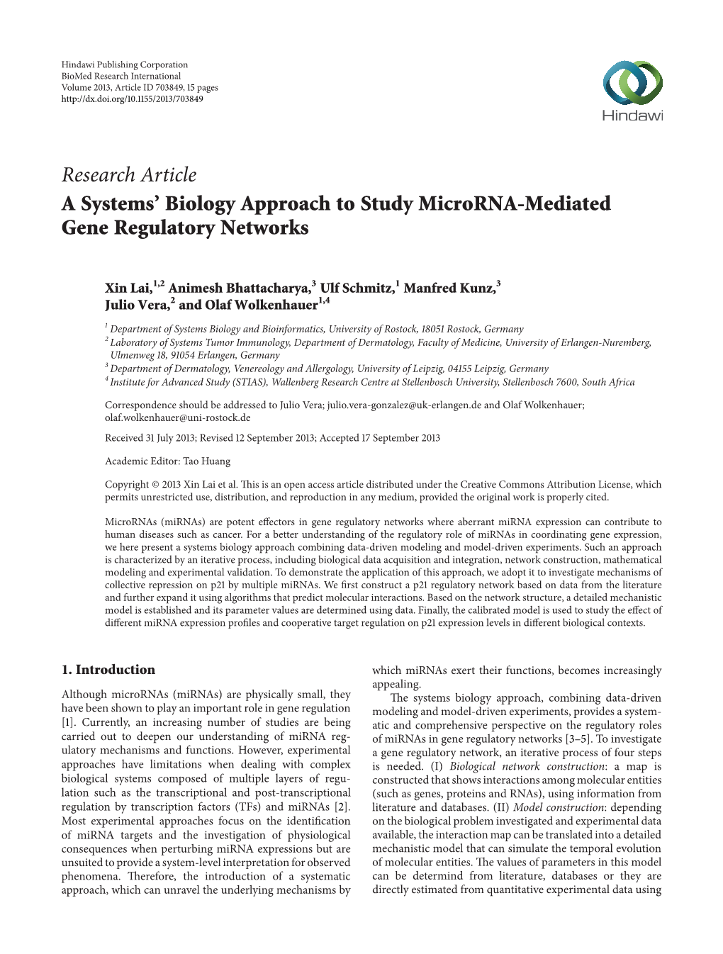 A Systems' Biology Approach to Study Microrna-Mediated Gene