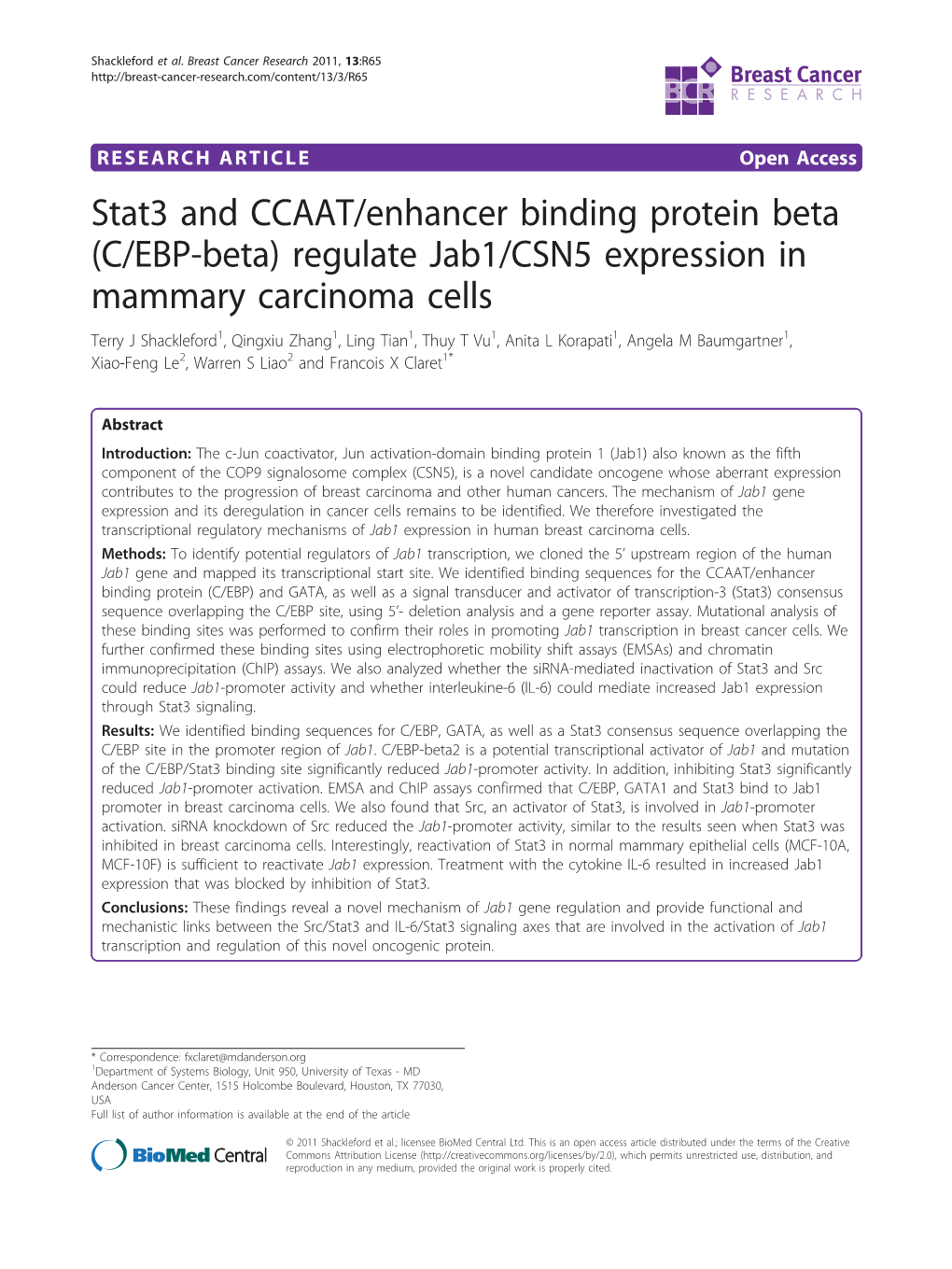 Stat3 and CCAAT/Enhancer Binding Protein Beta (C/EBP-Beta) Regulate