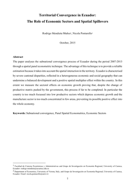 Territorial Convergence in Ecuador: the Role of Economic Sectors and Spatial Spillovers