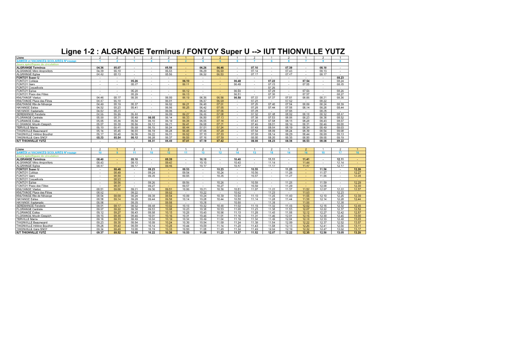 Ligne 1-2 : ALGRANGE Terminus / FONTOY Super U --&gt; IUT THIONVILLE YUTZ