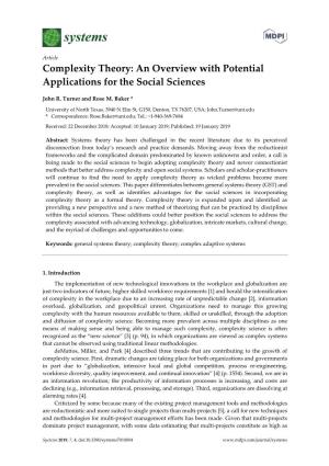 Complexity Theory: an Overview with Potential Applications for the Social Sciences