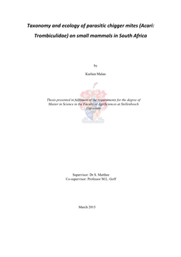 Taxonomy and Ecology of Parasitic Chigger Mites (Acari