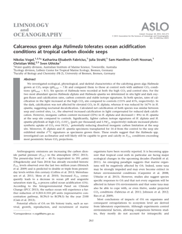 Calcareous Green Alga Halimeda Tolerates Ocean Acidification Conditions at Tropical Carbon Dioxide Seeps