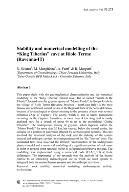 Stability and Numerical Modelling of the “King Tiberius” Cave at Riolo Terme (Ravenna-IT)