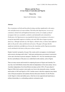 History and the Press: a Case Study of Australia and Nigeria