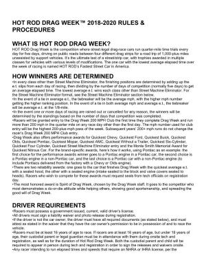 Hot Rod Drag Week™ 2018-2020 Rules & Procedures