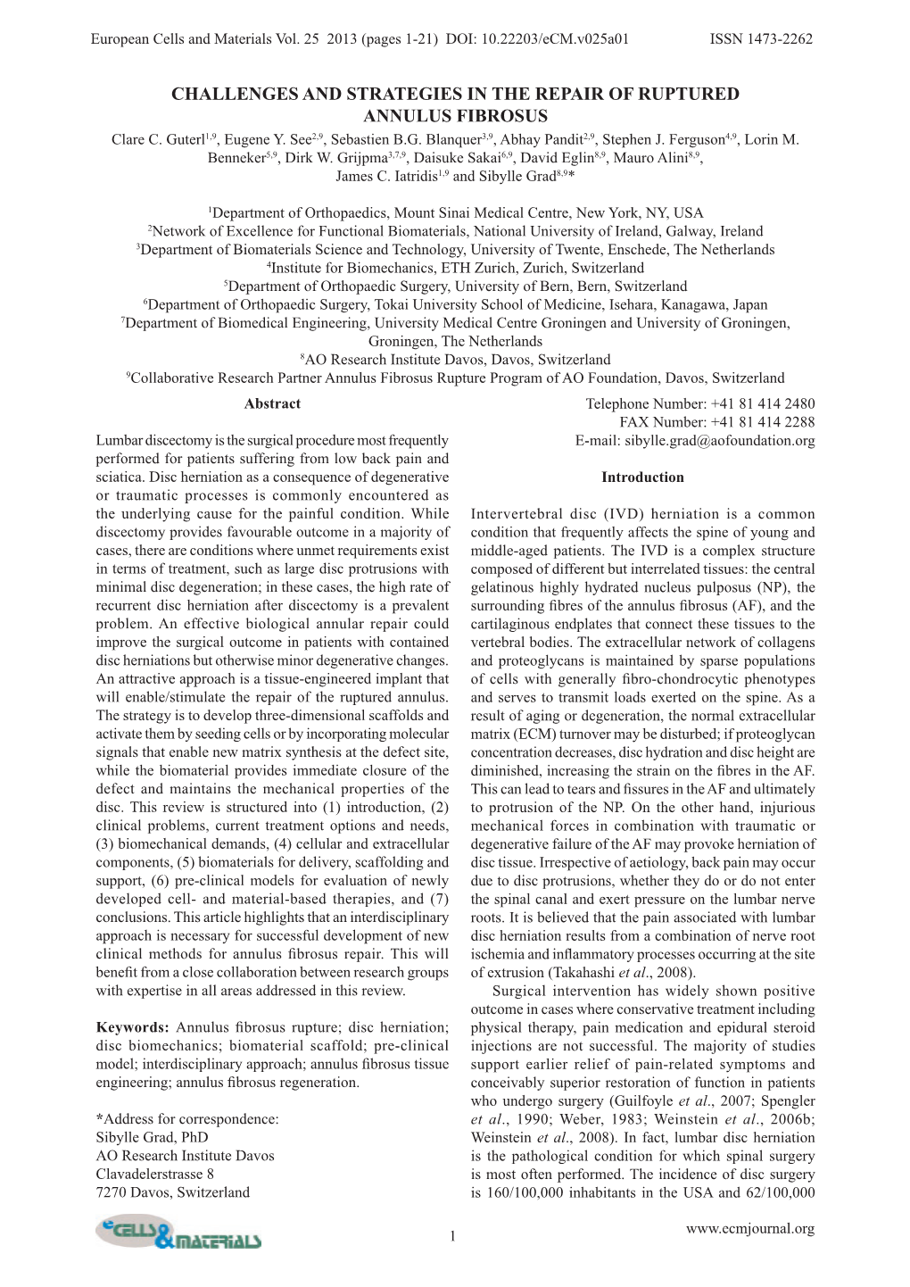 CHALLENGES and STRATEGIES in the REPAIR of RUPTURED ANNULUS FIBROSUS Clare C