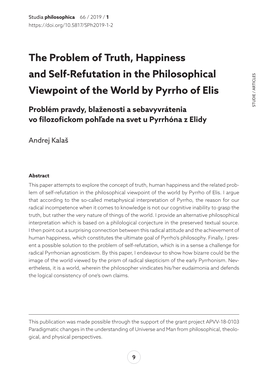 The Problem of Truth, Happiness and Self-Refutation in the Philosophical Viewpoint of the World by Pyrrho of Elis