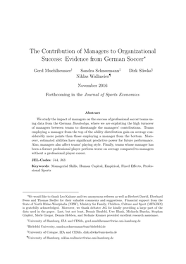 The Contribution of Managers to Organizational Success: Evidence from German Soccer∗