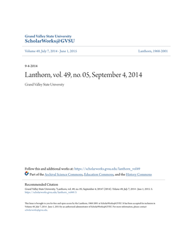 Lanthorn, Vol. 49, No. 05, September 4, 2014 Grand Valley State University