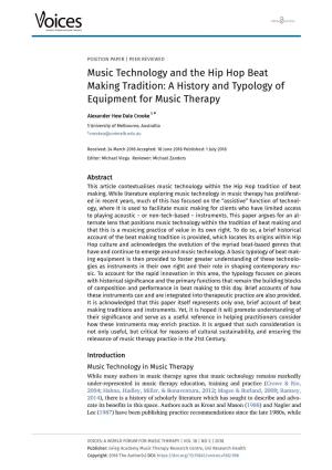 Music Technology and the Hip Hop Beat Making Tradition: a History and Typology of Equipment for Music Therapy