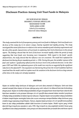 Disclosure Practices Among Unit Trust Funds in Malaysia