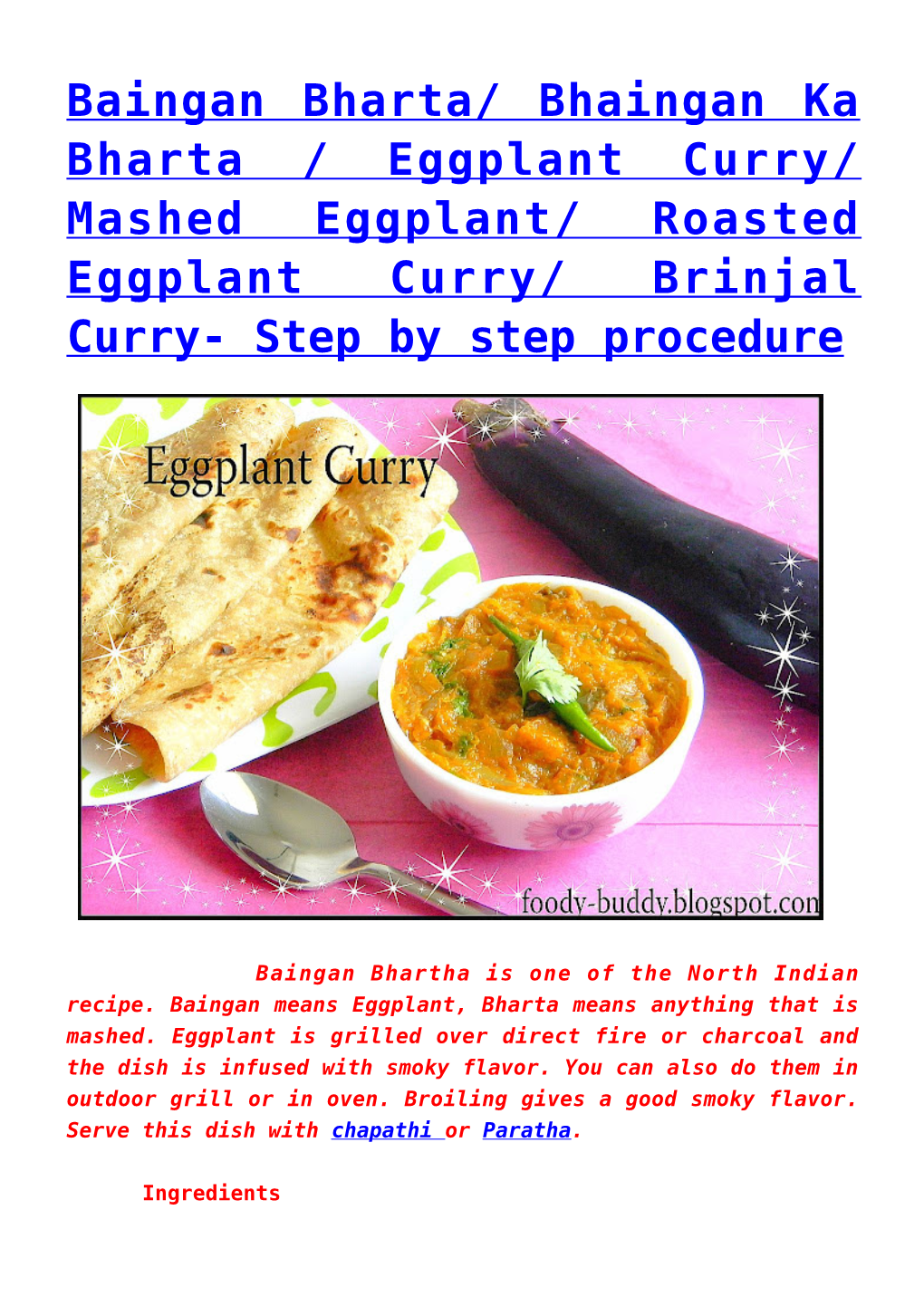 Baingan Bharta/ Bhaingan Ka Bharta / Eggplant Curry/ Mashed Eggplant ...