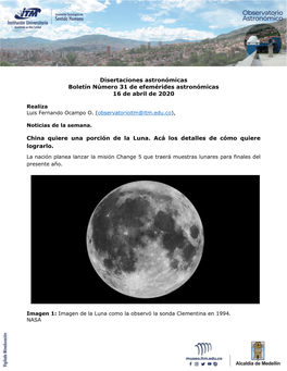 Disertaciones Astronómicas Boletín Número 31 De Efemérides Astronómicas 16 De Abril De 2020