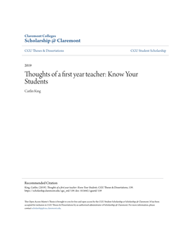 Thoughts of a First Year Teacher: Know Your Students Caitlin King