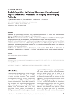 Social Cognition in Eating Disorders: Encoding and Representational Processes in Binging and Purging Patients