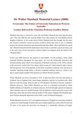 Sir Walter Murdoch Memorial Lecture (2000)