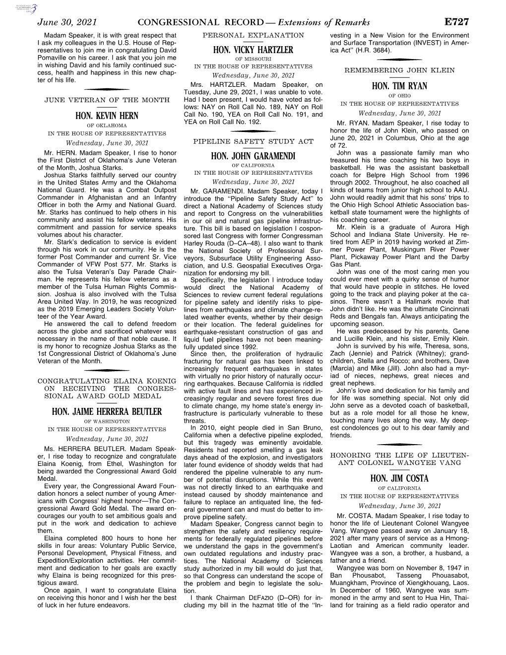 CONGRESSIONAL RECORD— Extensions of Remarks E727 HON. KEVIN HERN HON. JAIME HERRERA BEUTLER HON. VICKY HARTZLER HON. JOHN GARA