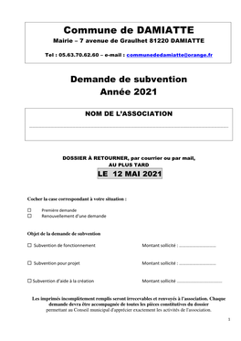 Dossier Demande Sub 2021